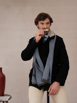 Bufanda Espiga 100% Cachemira - Cielo y Gris