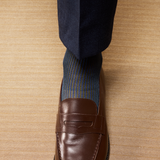 ミッドナイトブルー&カーキ – デッキチェアストライプ – コットンリスル