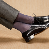 ナス色&ライトグレー – デッキチェアストライプ – コットンリスル