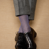 ナス色&ライトグレー – デッキチェアストライプ – コットンリスル