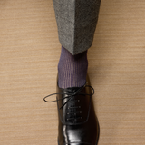 ナス色&ライトグレー – デッキチェアストライプ – コットンリスル