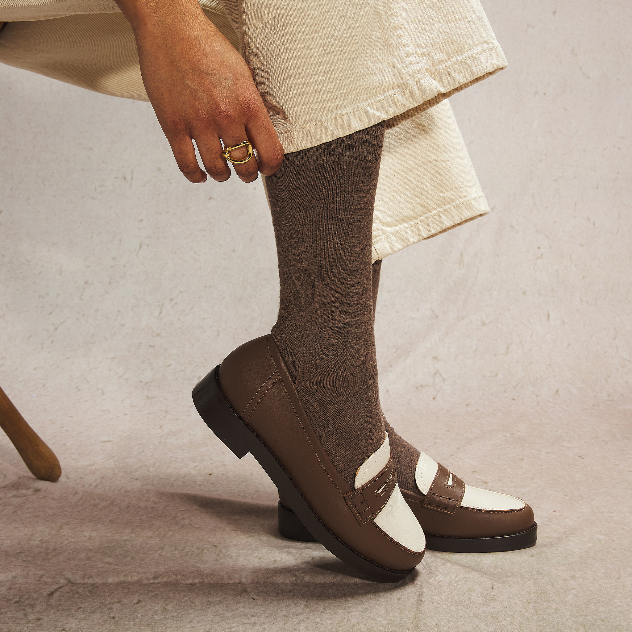 Taupe mid-calf socks Supersoft cotton Mazarin – Mes