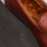 Brown - Fur-Lined Slippers - Grained Leather