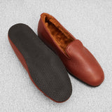 Brown - Fur-Lined Slippers - Grained Leather