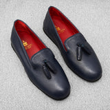 Pantuflas - Azul marino - Cuero texturizado