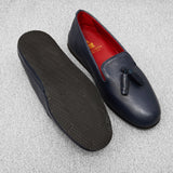 Pantuflas - Azul marino - Cuero texturizado