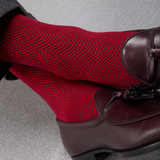 Red & Navy Blue - Herringbone - Super-Durable Cotton Lisle