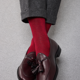 Red & Navy Blue - Herringbone - Super-Durable Cotton Lisle