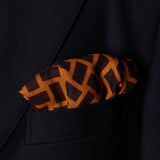 Ochre, Brown & Blue Pocket Square – Rectangle Pattern – Wool & Silk