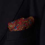 Pochette Rouge, Bleu roi & Kaki - Motif Bengale - Laine & Soie