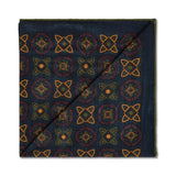 Pochette Marine & Olive & Jaune - Motif Floral - Laine & Soie