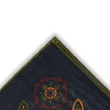 Pochette Marine & Olive & Jaune - Motif Floral - Laine & Soie