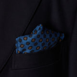 Pochette Bleu nuit, marine & marron - Motif Floral - Laine & Soie