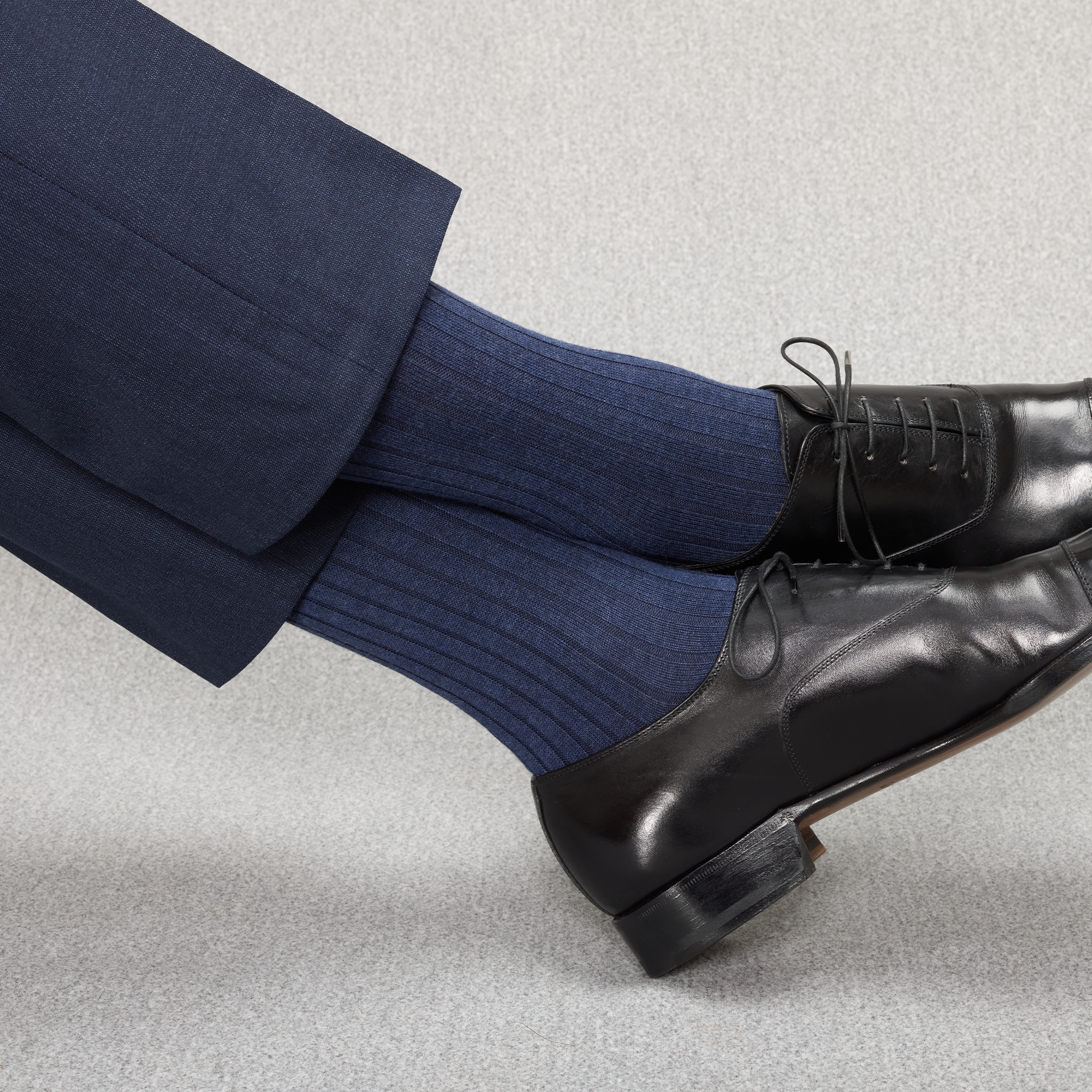 Plain steel blue knee-high socks - Super-strong Fil d'Italie