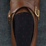 Navy Blue & Red - Polka-Dots - Cotton Lisle