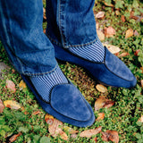 Ink & Sky Blue - Deckchair stripes - Cotton Lisle