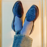 Ink & Sky Blue - Deckchair stripes - Cotton Lisle