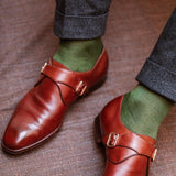 Vert prairie & Bleu marine - Chevrons - Fil d'Écosse