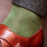 Vert prairie & Bleu marine - Chevrons - Fil d'Écosse