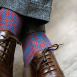 Bleu canard & Carmin - Pied-de-poule - Laine