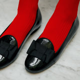 Chaussettes rouge vif (cardinal) en 100% fil d'Écosse. Modèle de mi-mollet (courtes) pour femme, de la marque Gamarelli. Fines et légères. Pointures : du 36 au 49