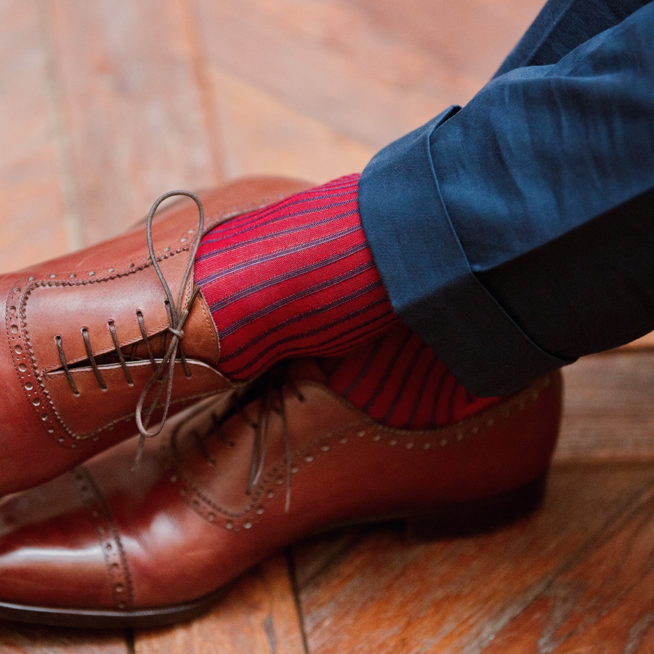 Red and blue striped Gallo socks Mes Chaussettes Rouges