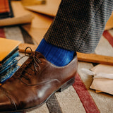 Chaussettes Mazarin bleu roi en fil d'écosse super-solide et fabriquées en Italie. Chaussettes mi-mollet (courtes) pour homme, résistantes à l'usure, d'épaisseur intermédiaire. Pointures : du 39 au 47.