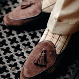 Chaussettes beige au motif unica en 85% coton bio,10% nylon, 5% élasthanne. Mi-mollet (courtes) pour homme, de la marque Mazarin. Fines et légères. Pointures : du 41 au 44