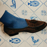 Stahlblau & Marineblau - Liegestuhlstreifen - Fil d'Écosse Baumwolle