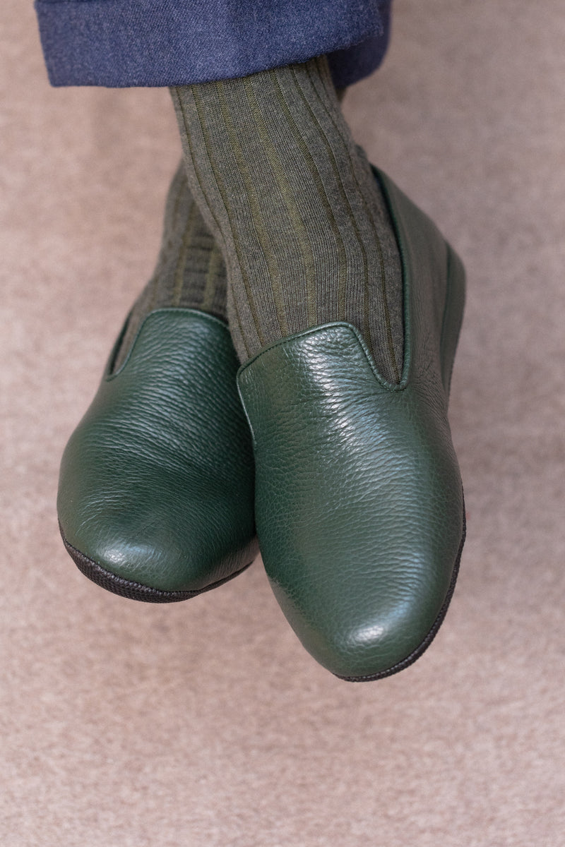 Pantuflas - Verde - Cuero texturizado