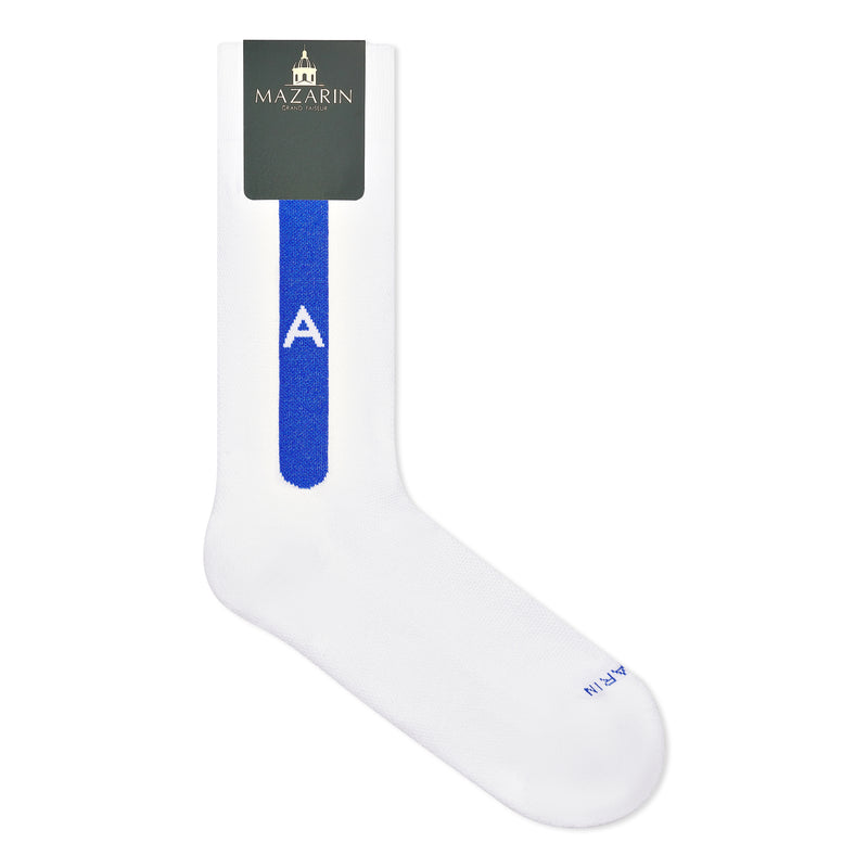 Chaussette monogrammée à l'unité - Blanc & Bleu roi