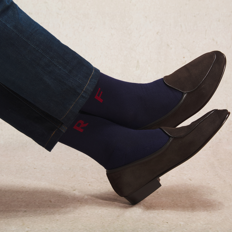 Individual monogrammed sock - Navy blue & Red