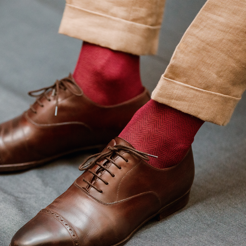 Burgundy & Red - Herringbone - Cotton Lisle