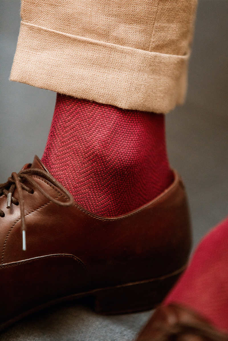 Burgundy & Red - Herringbone - Cotton Lisle