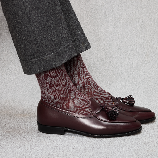 Bordeaux & Gris clair - Laine nattée