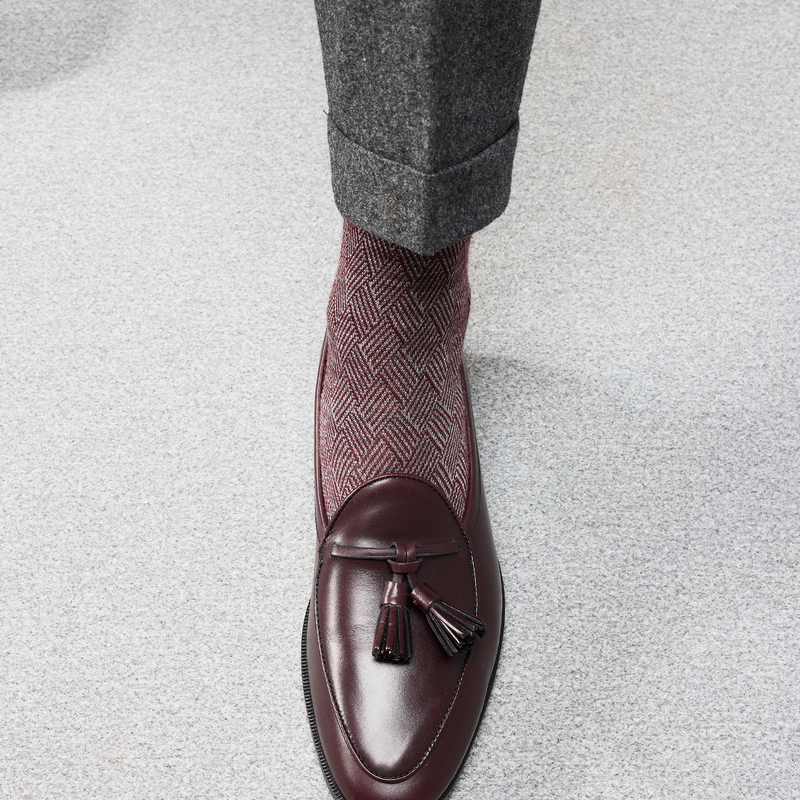 Bordeaux & Gris clair - Laine nattée