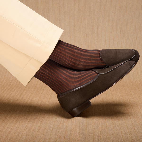 Brown & copper striped men's socks -100% Cotton lisle -Bresciani – Mes  Chaussettes Rouges