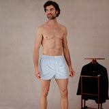 Sky Blue & Green Boxer Shorts - Striped - Cotton