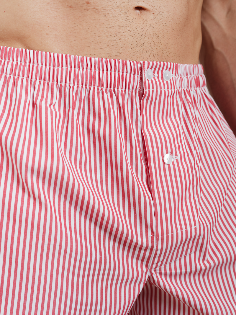 Red and white boxer shorts- Bengal stripes - Cotton