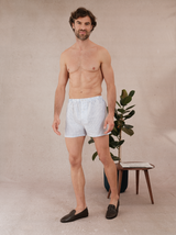 White & Blue -Classic Boxers - Linen