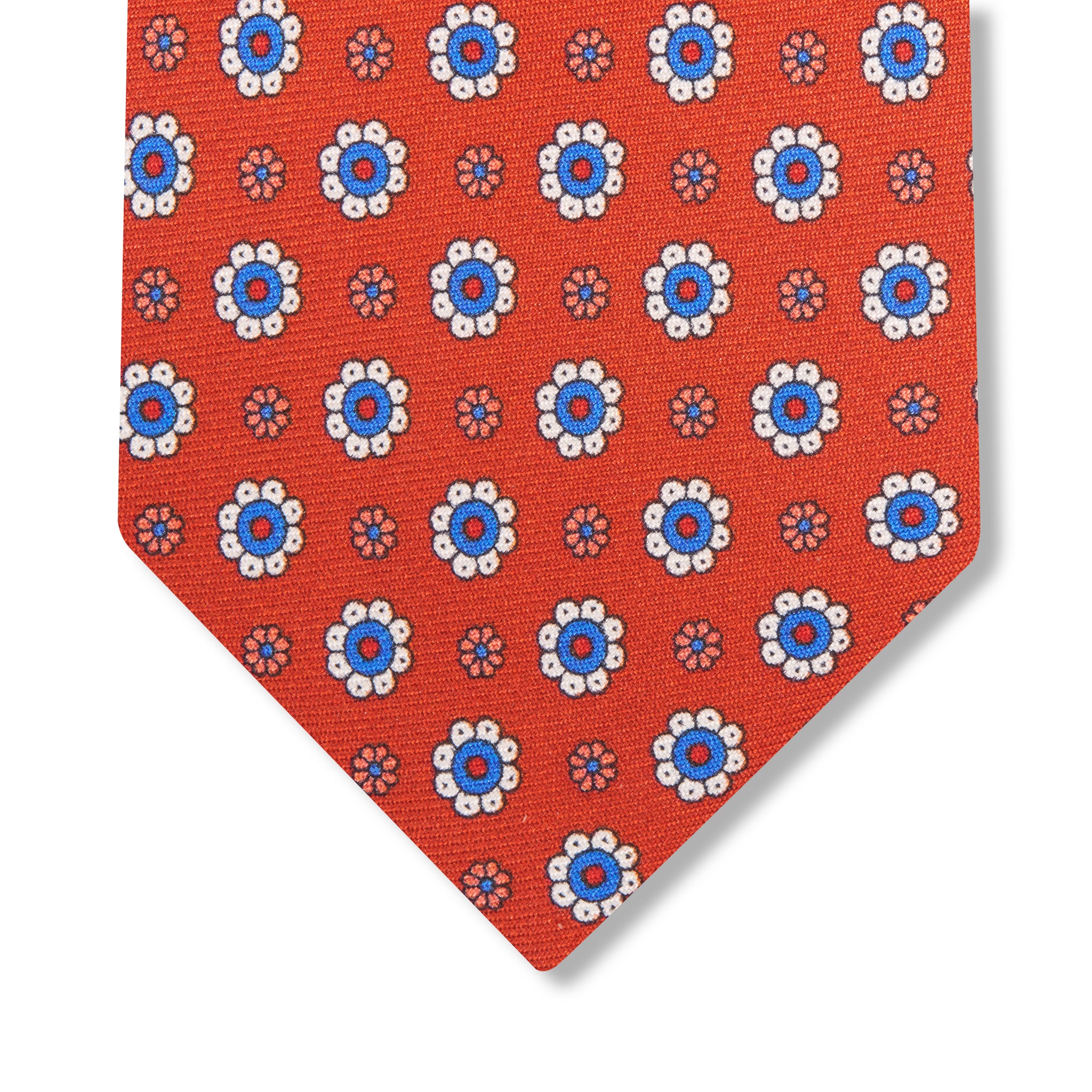 Krawatte Terracotta & Blau - Blumenmuster - Seide