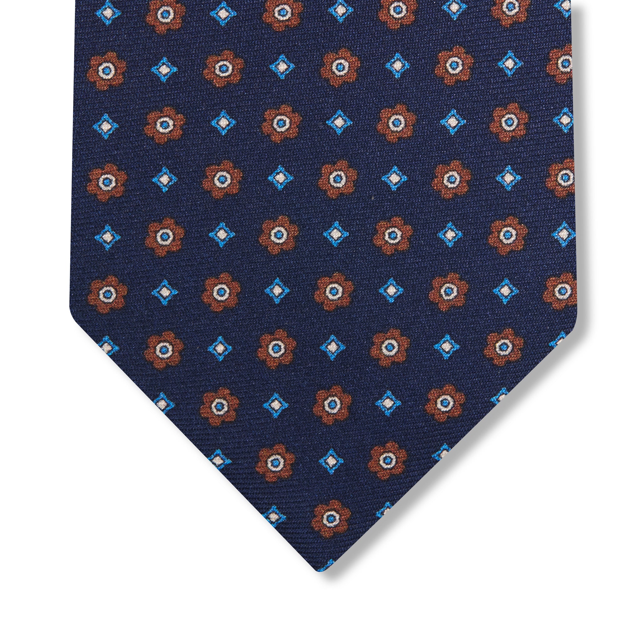Krawatte Marineblau & Braun - Blumenmuster - Seide