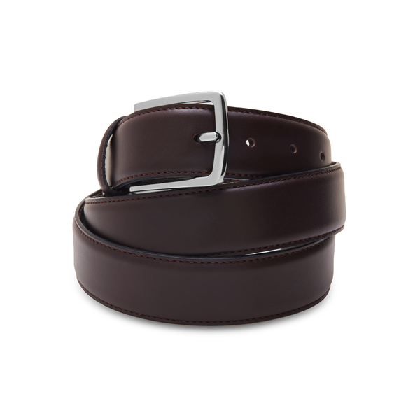 Marron foncé - Boucle argentée - Cuir de veau