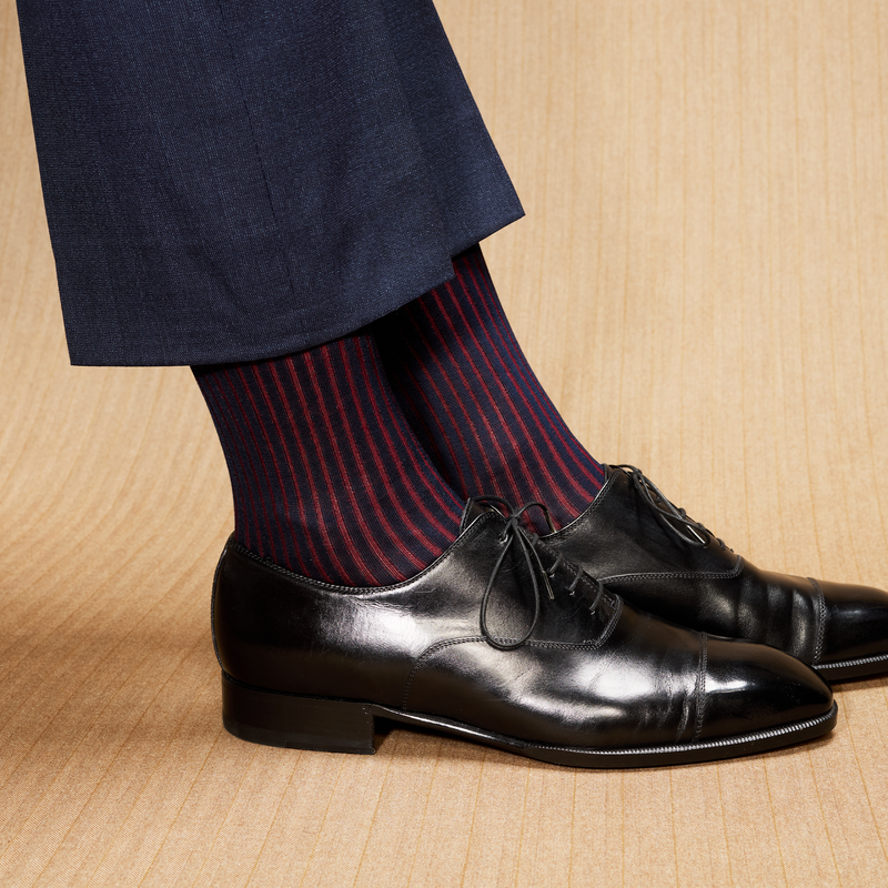 「ネイビー＆バーガンディ – コットンリスル」