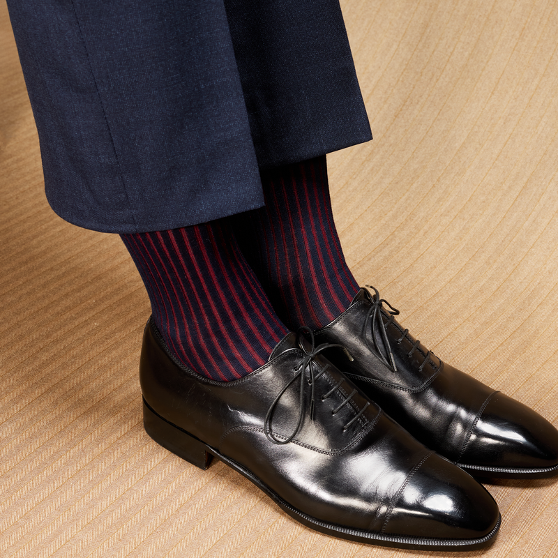 「ネイビー＆バーガンディ – コットンリスル」