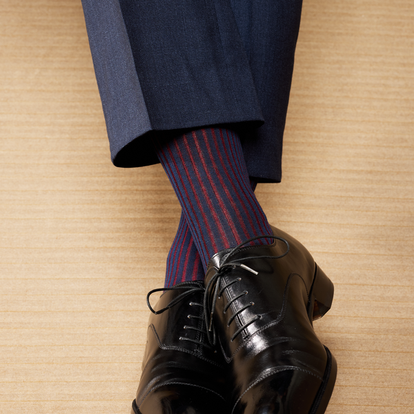 「ネイビー＆バーガンディ – コットンリスル」