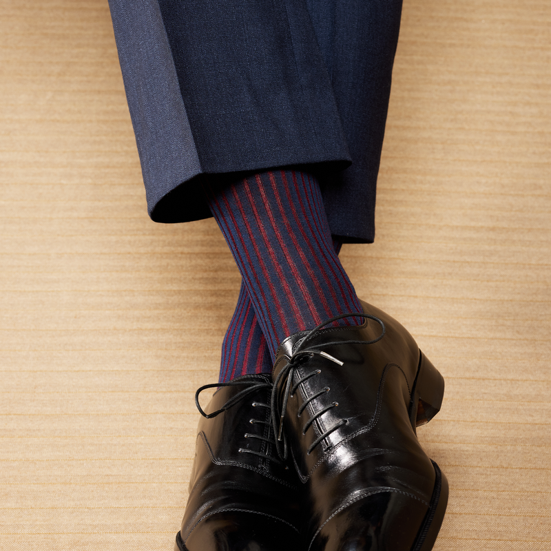 「ネイビー＆バーガンディ – コットンリスル」