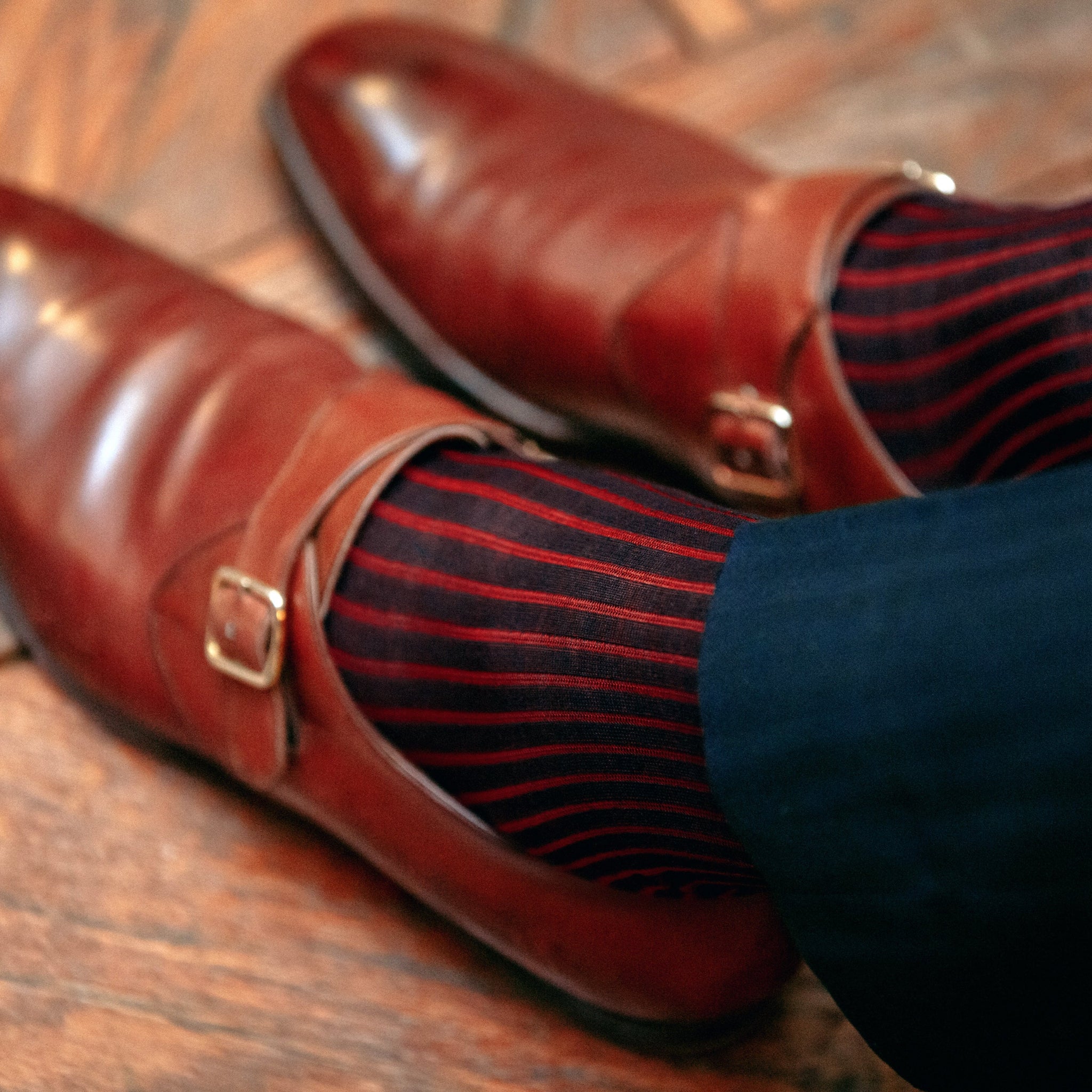 Navy & Red - Cotton lisle