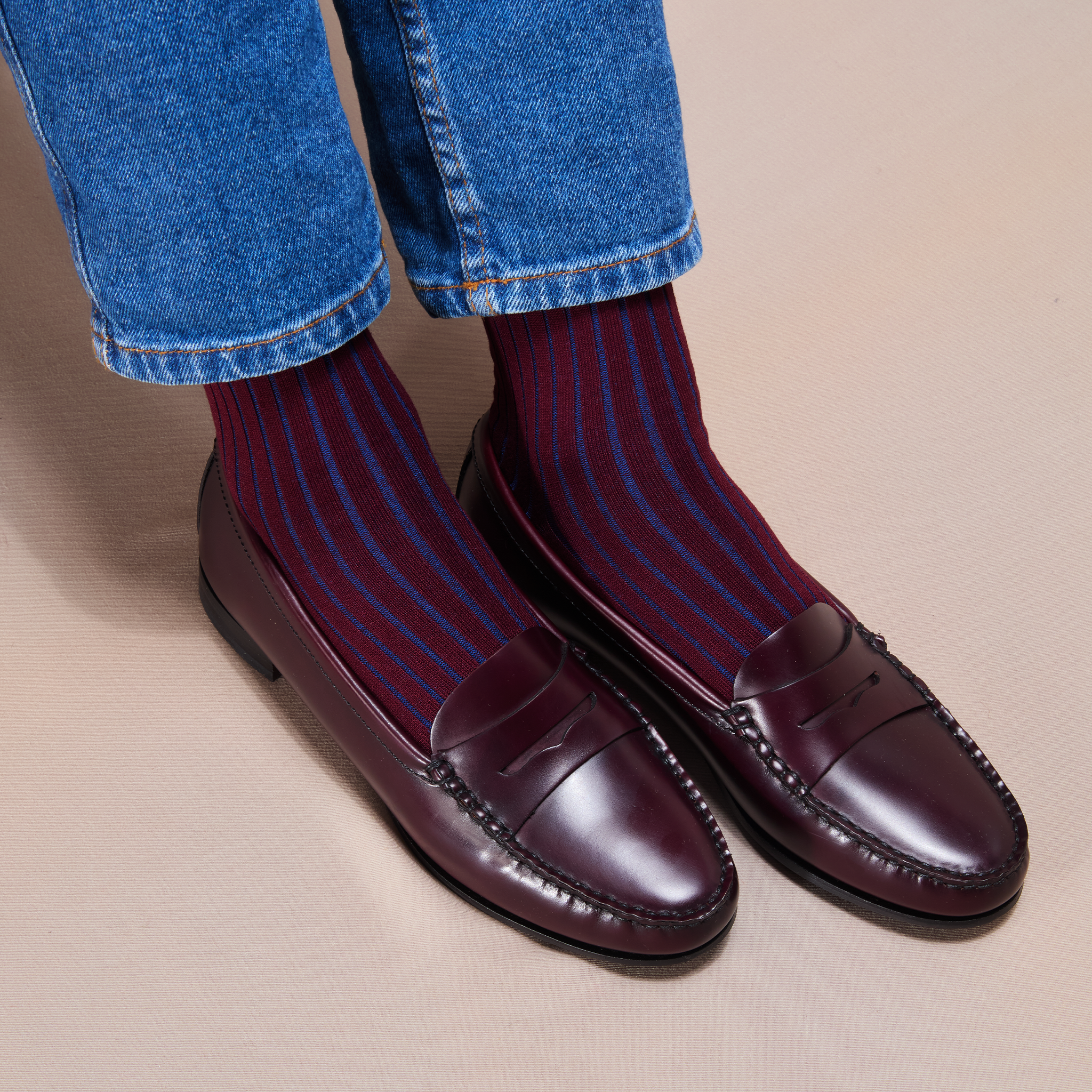 Bordeaux & Blau - Super-Solid Fil d'Écosse Baumwolle