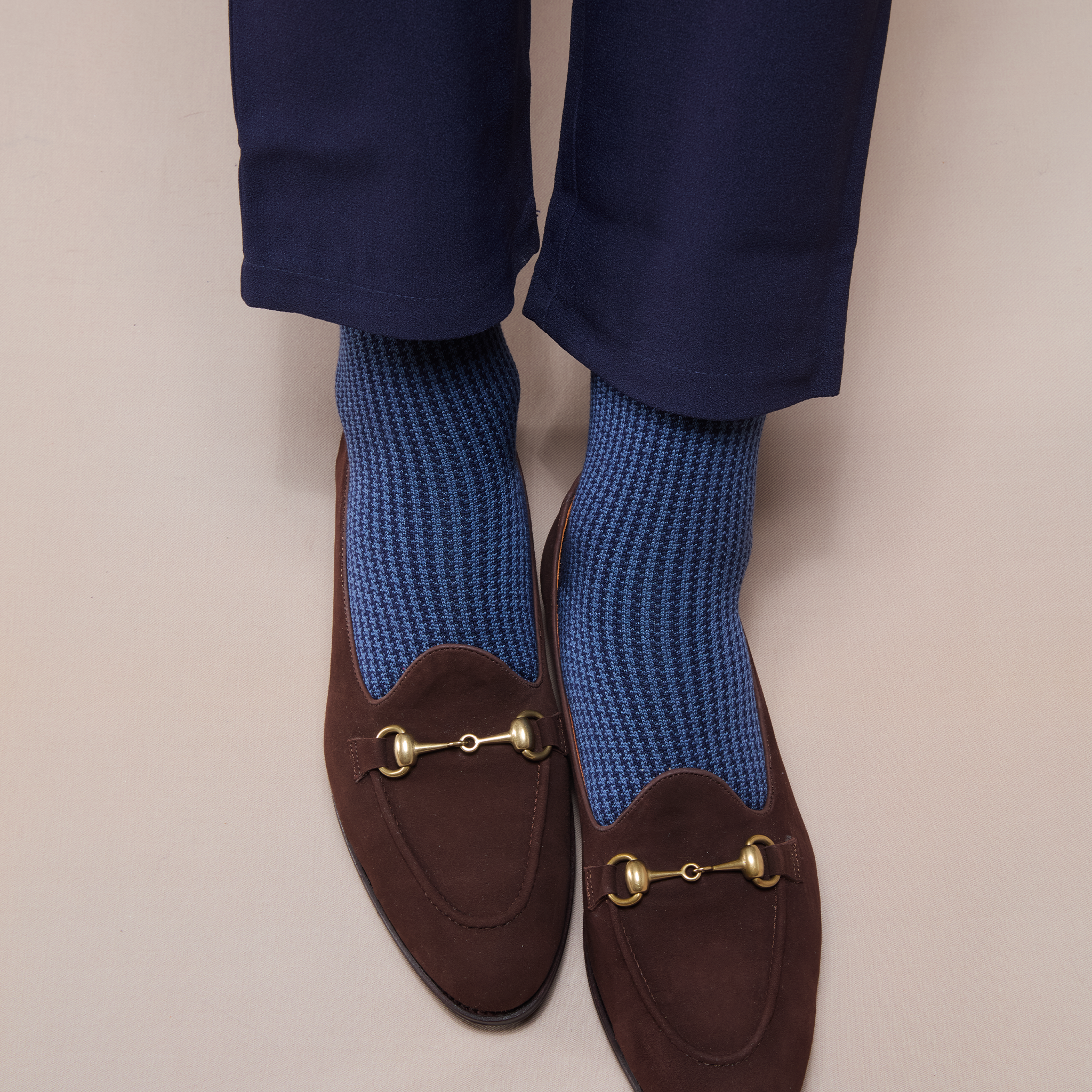 Marineblau & Stahl - Hahnentritt - Super-Solid Fil d'Écosse Baumwolle